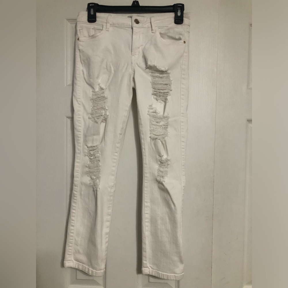 Guess White Distressed Ankle Jeans